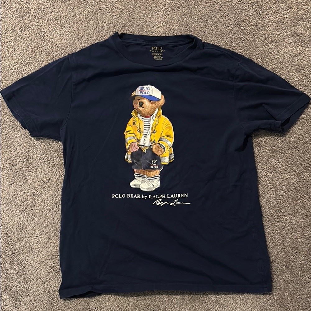 Ralph Lauren Blue and Yellow Short Sleeve Tee with Graphic Design